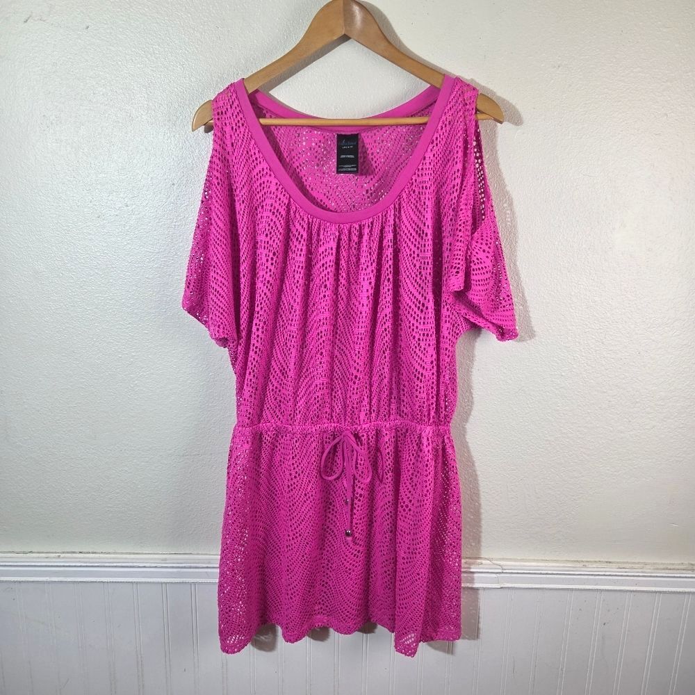 Catalina Hot Pink Mesh Beach Cover Up Dress Resortwear Womens Size L